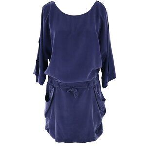BCBGMaxAzria Silk Dress Womens M Navy Quiet Luxury Minimalist Boho Casual Career